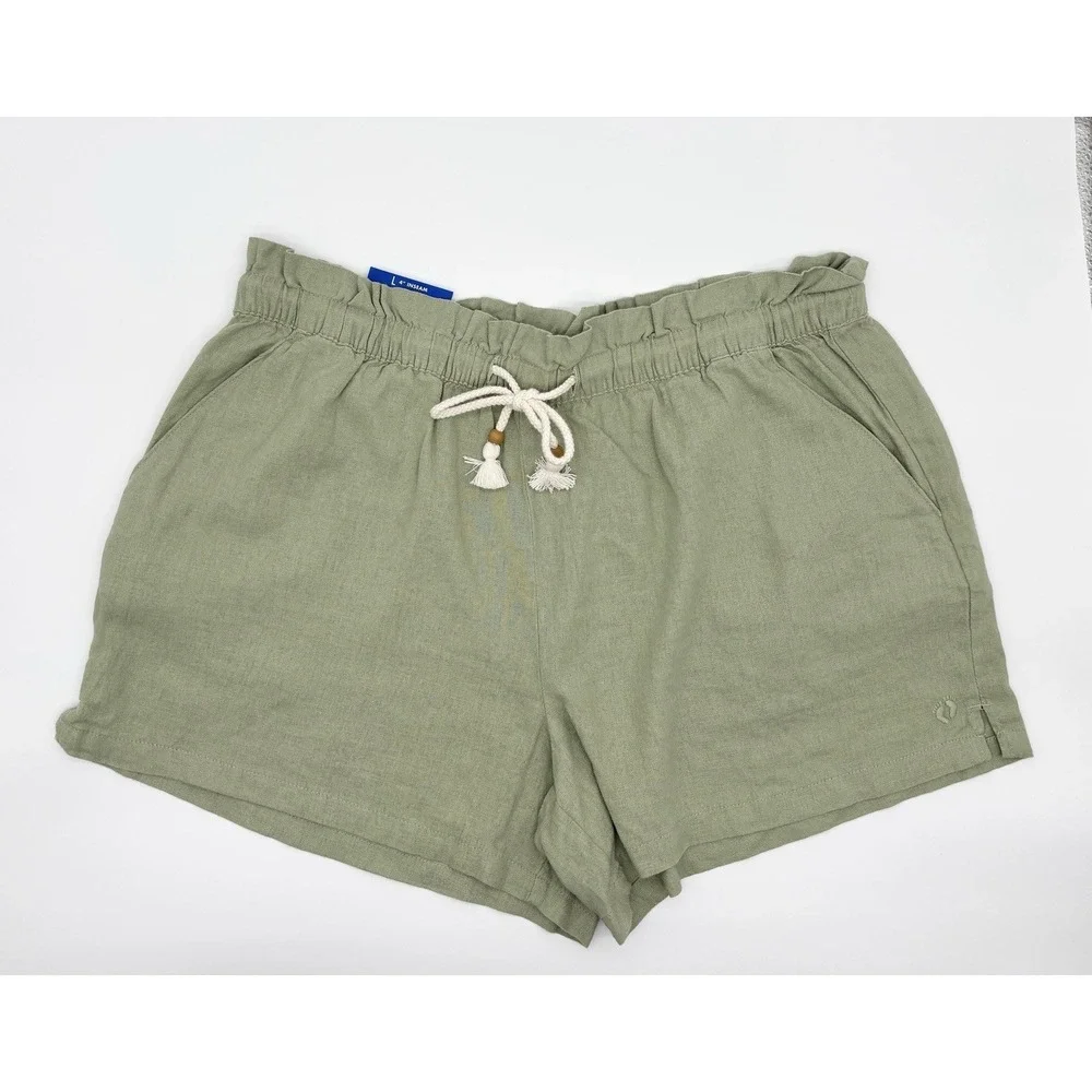 Hang Ten Women's Linen Blend Short, Green, Size L